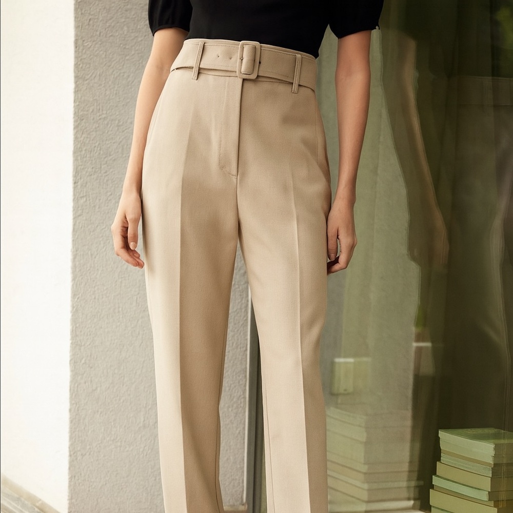 Wilfred Beige Belted Women's Trousers - Aritzia